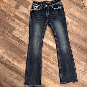 Grace in LA Easy Fit Bootcut Jeans Size 26 Aztec Embellished Pockets